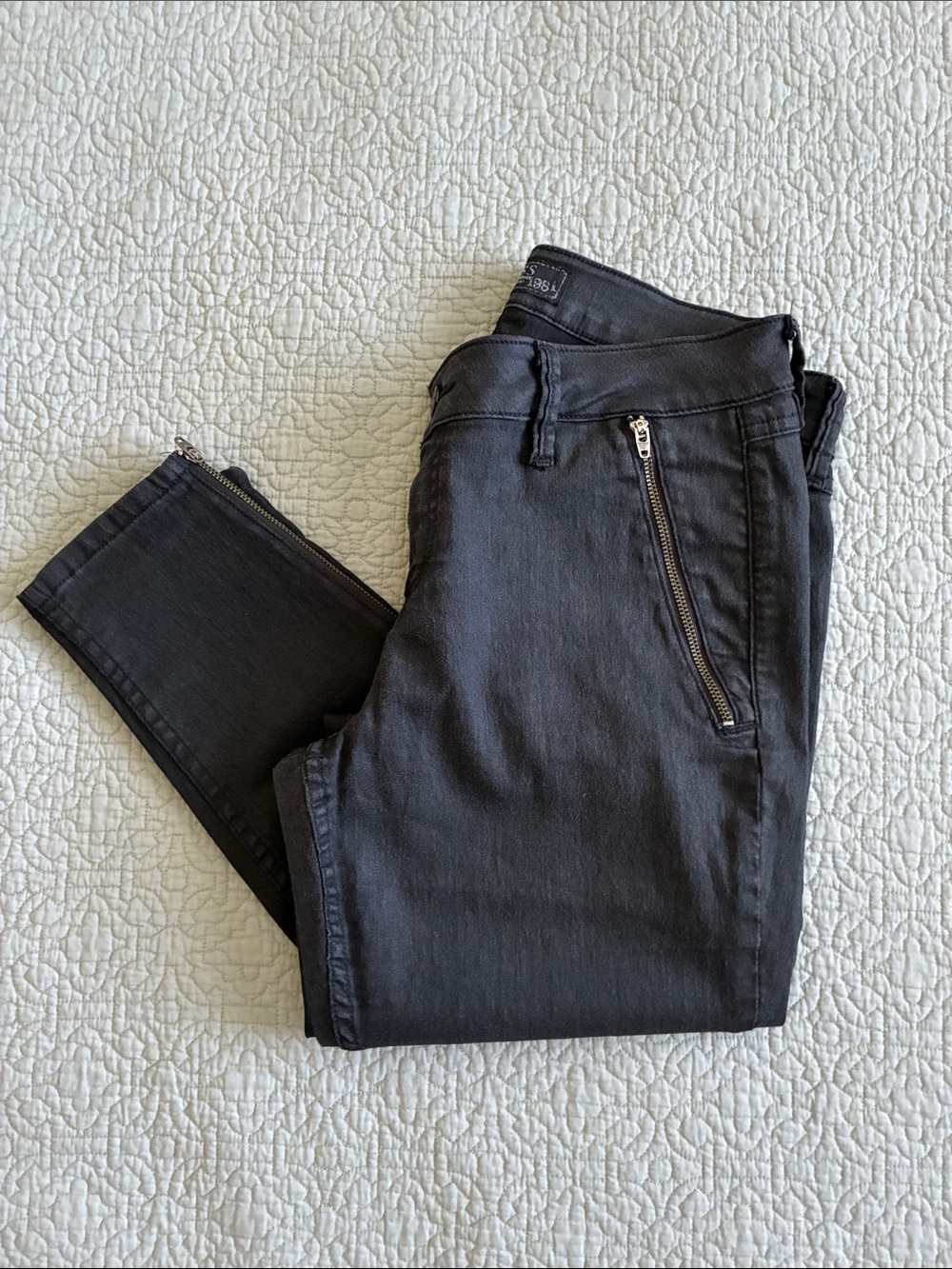 Guess Black Women's Black Stretch Skinny Moto Jeans Jeggings Ankle Pocket Zipper